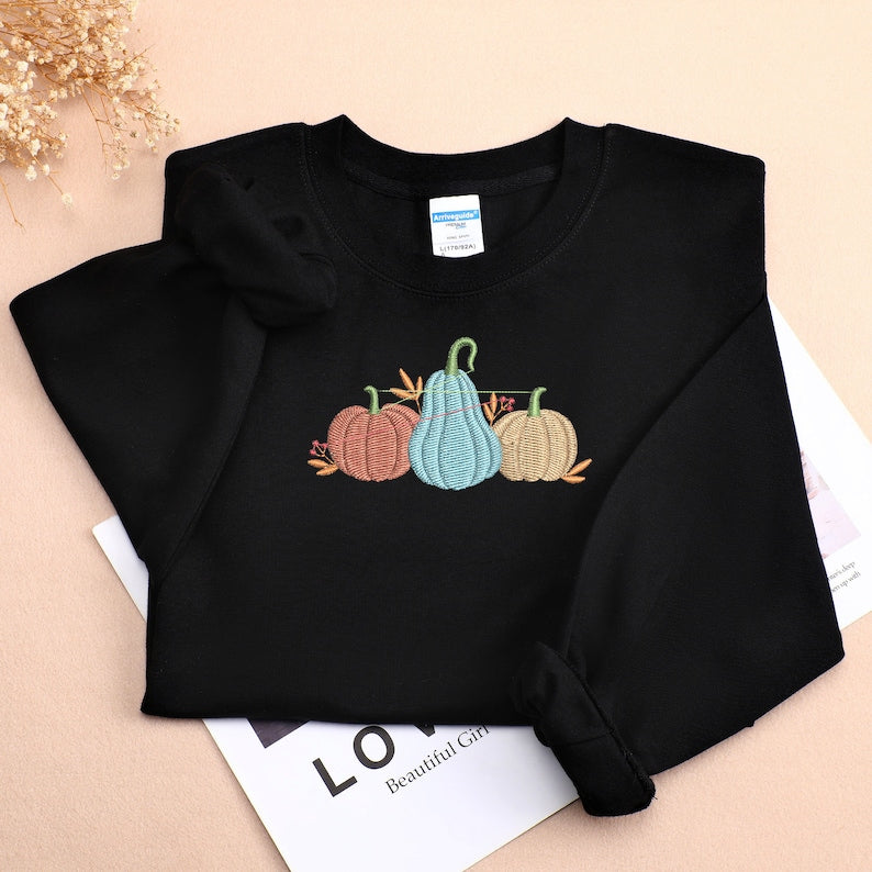 Colourful Pumpkins Embroidered Sweatshirt 2D Crewneck Sweatshirt All Over Print Sweatshirt For Women Sweatshirt For Men Sws3711