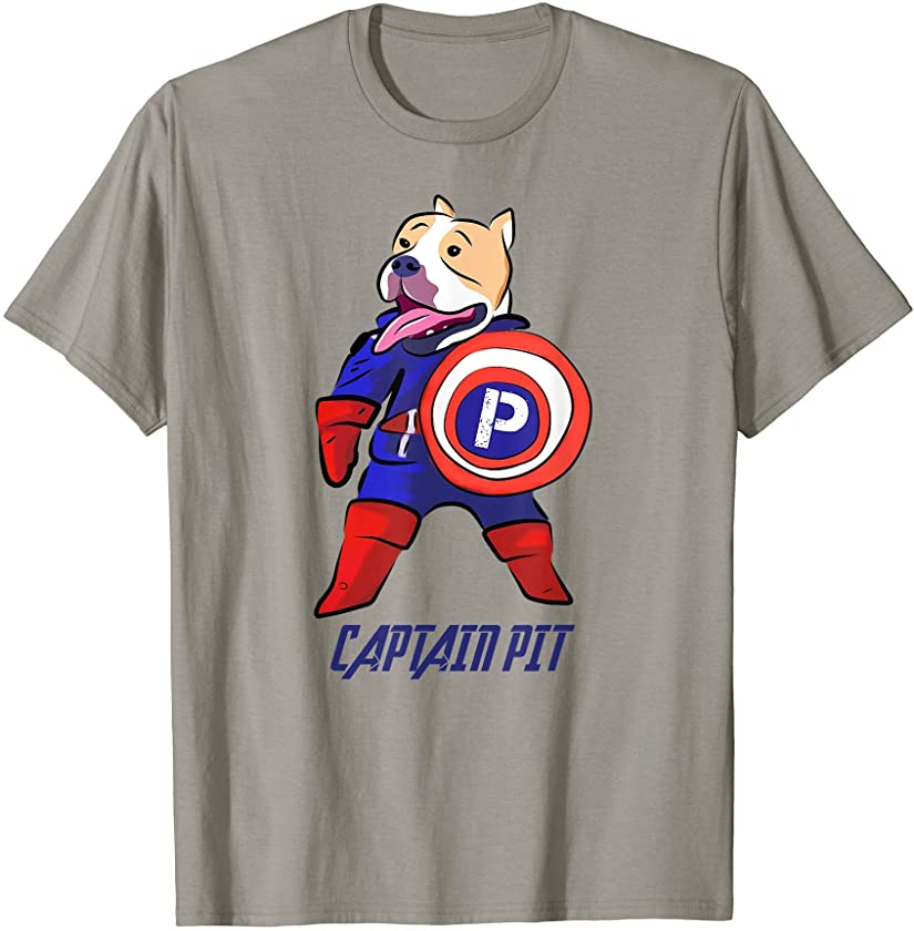 Colorful Captain Pitbull Funny Pittie Puppy Pet Lover Owner T-Shirt