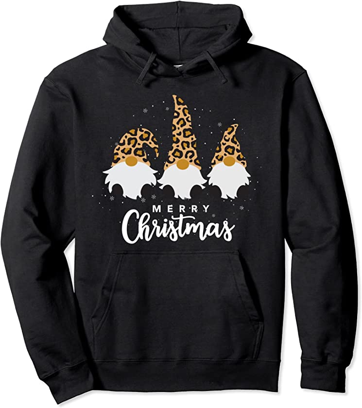 Three Gnomes With Leopard Plaid Gnome Christmas Pullover Hoodie