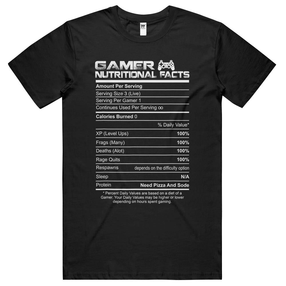 Nutritional Facts Shirt, Gamer Nutrition Facts Shirt, Gamer Nutritional Facts Novelty Video Game Lover World Gamer T Shirts