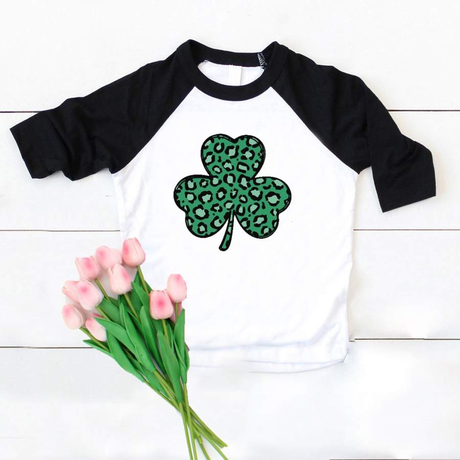 Shamrock leopard raglan kids st patricks shirt – GST