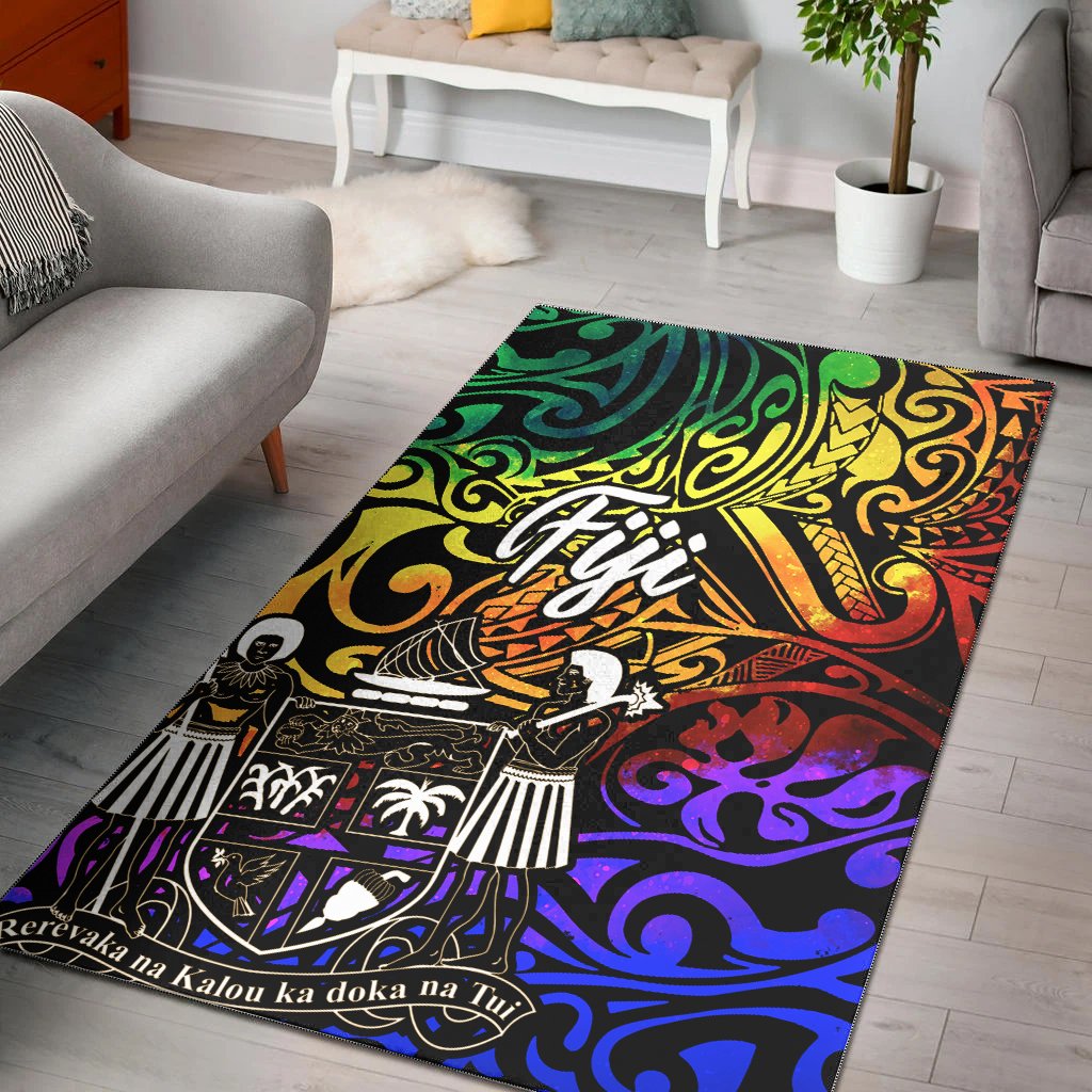 Fiji Area Rug - Rainbow Polynesian Pattern Crest