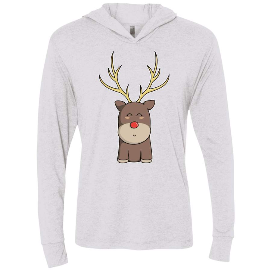 Kawaii Christmas Reindeer Triblend Long Sleeve Hoodie Tee