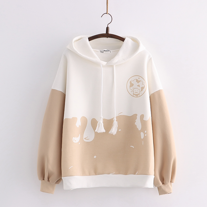 2021 Winter Fleece Women Hoodies Cartoon Print Kawaii Cute Hoody Sweatshirts Japan Style Sweet Ladies Drawstring Pullover Tops alx