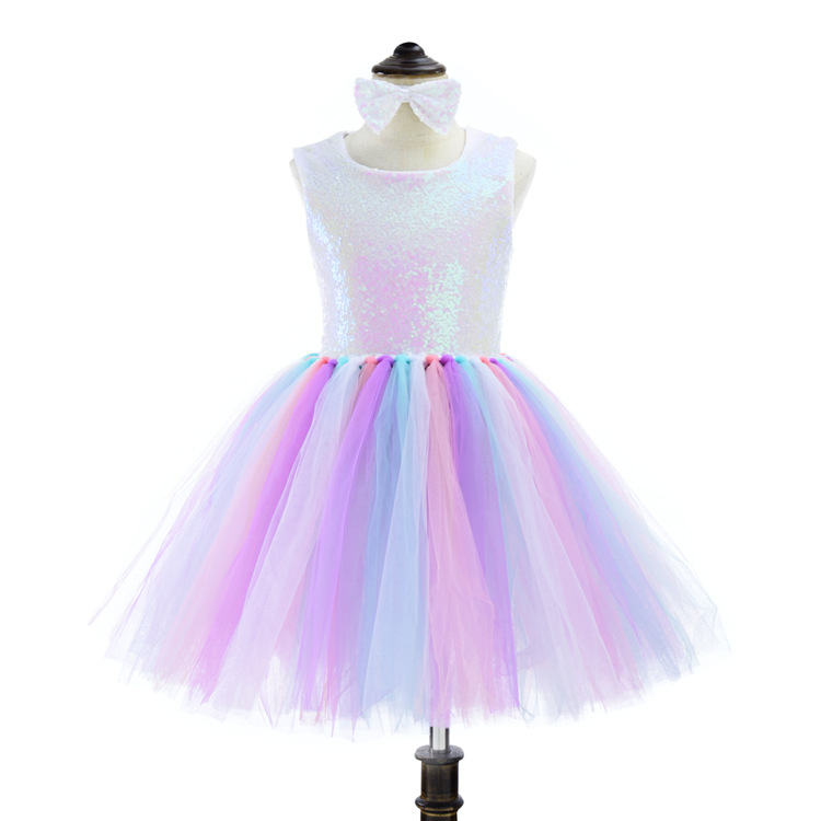 2022 New Girl Unicorn Dresses for Girls Tutu Princess Party Dresses with Flower Birthday Party Cosplay Costume Girls Clothing alx