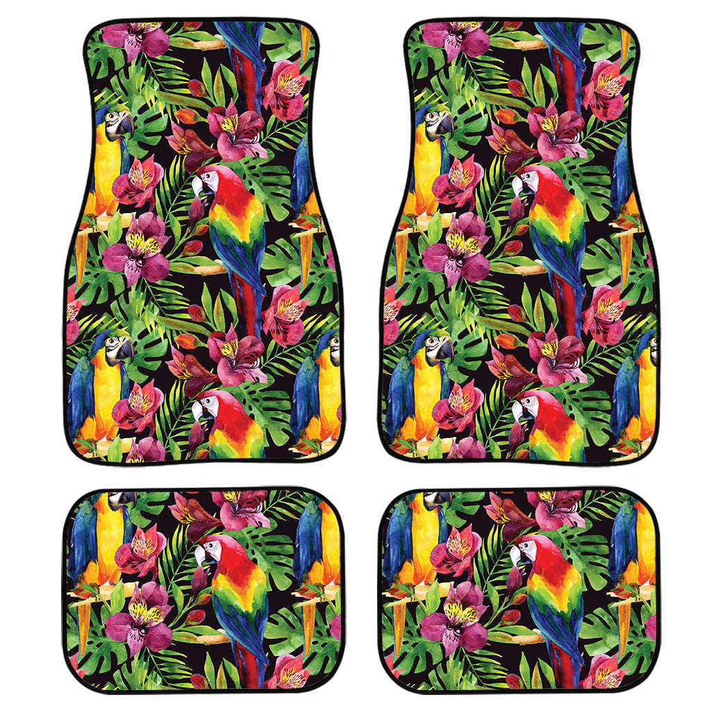 Watercolor Parrot Pattern Print Front And Back Car Floor Mats, Front Car Mat