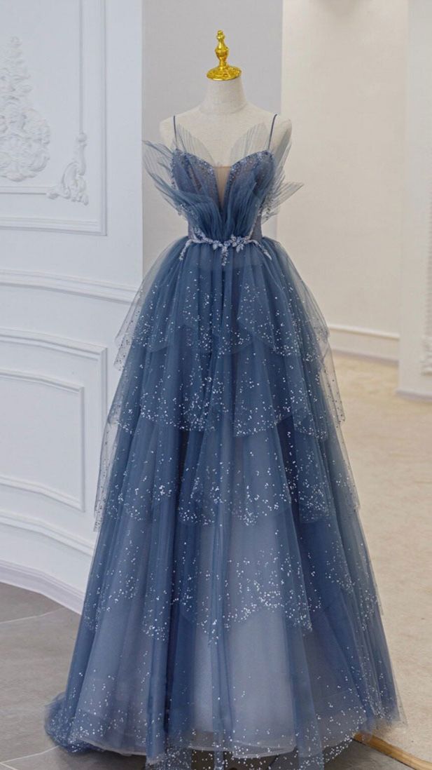 Elegany Dresses For Women Female Dress Blue Sequins Beaded Dress Ruffles Layered Long Dress Bridesmaid Dresses Plus Size Dress alx