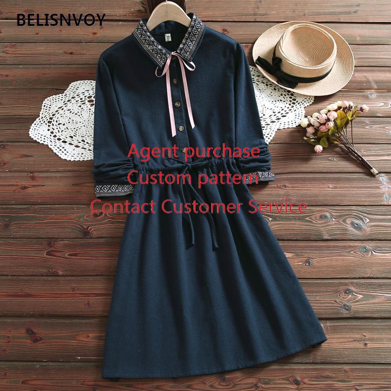 2021 Mori Girl Spring Autumn Women Dress Turn-Down Collar Ribbon Lace Up Vestidos Embroidery Vestidos De Festa Vintage Dress alx