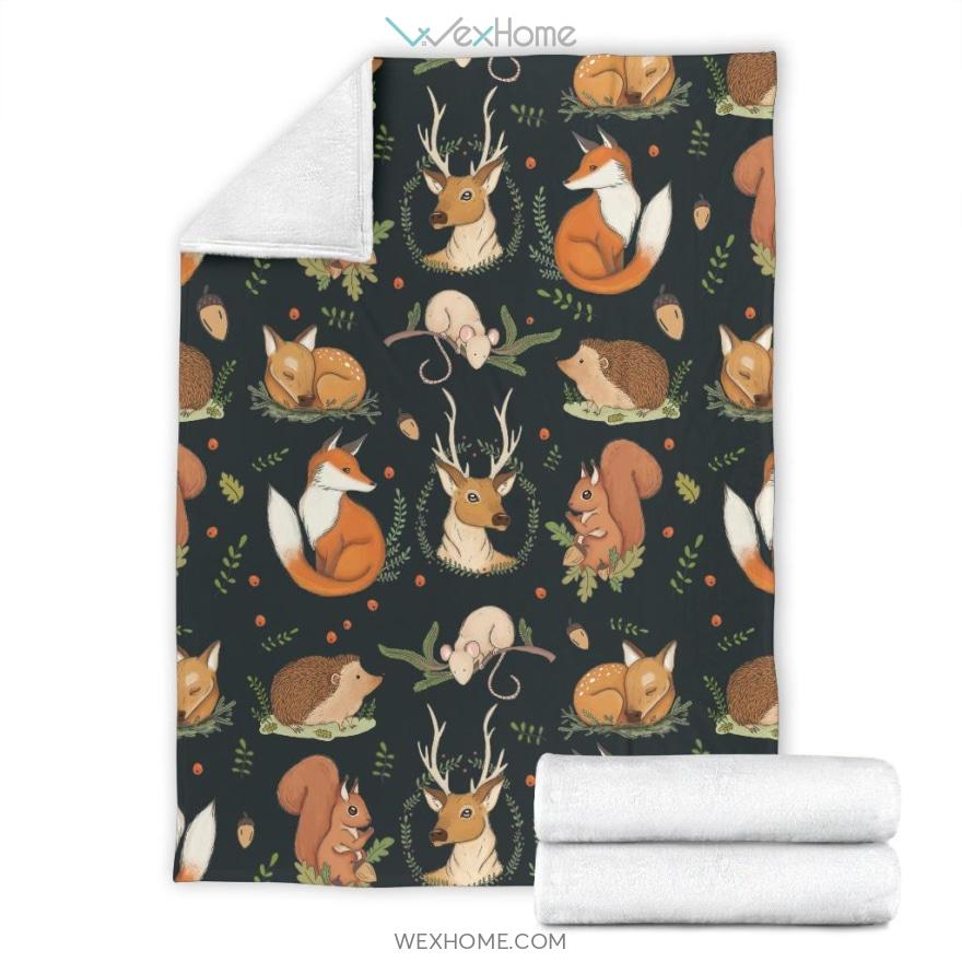 Forest Animals Deer Fox Squirrel Premium Blanket