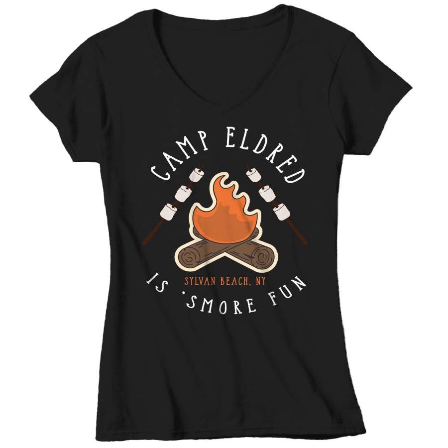 Women’s V-Neck Personalized Camp T Shirt Camp Shirt S’more Fun Shirt More Fun Custom Camp Shirt Fire Marshmallows Cute Shirt