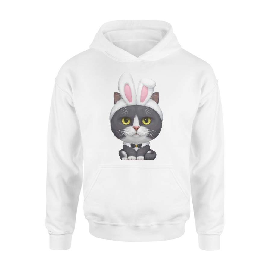 Black & White Cat In The Easter Bunny Costume Hoodie