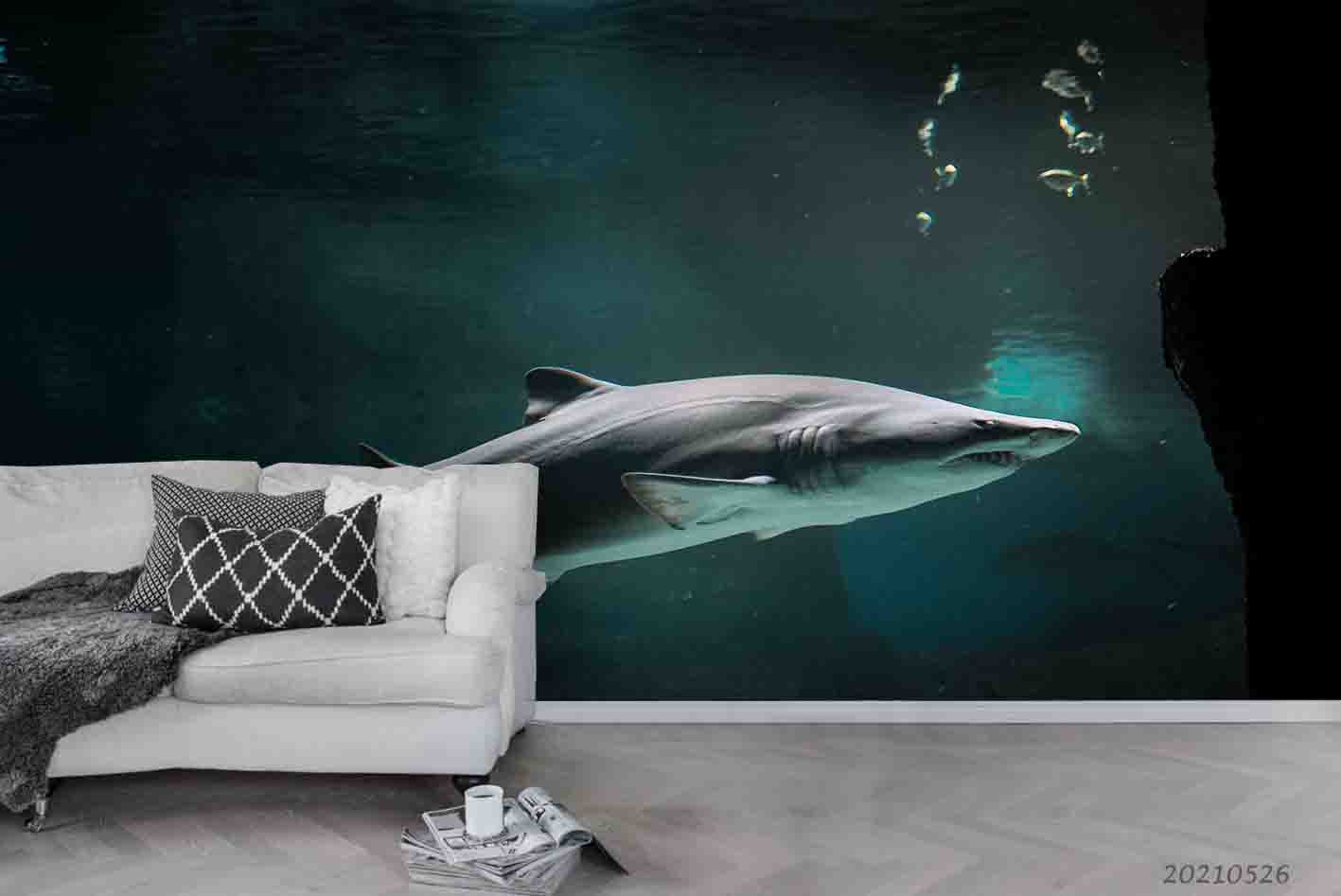 3D Deep Sea Shark Bubble Wall Mural Wallpaper Sww445