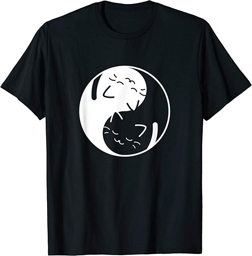 Cute Kawaii Yin Yang Cat Kitten Love Peace Yoga Tai Chi Gift T-Shirt