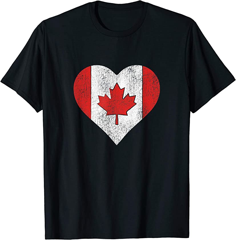 Canada Day Maple Leaf Flag Heart T-Shirt – Red White Vintage