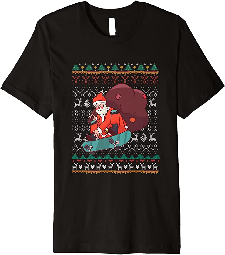 Ugly Christmas Skateboard Santa Claus New Year Skateboarding Premium T-Shirt