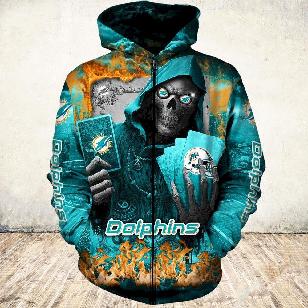 Miami Dolphins Hoodie Mens Halloween Death Card Custom