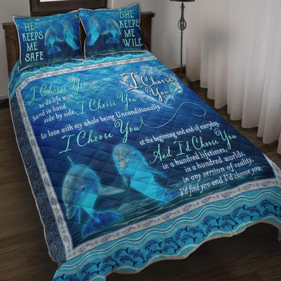 Dolphin – I Choose You Blue Ocean – Quilt Comforter Set