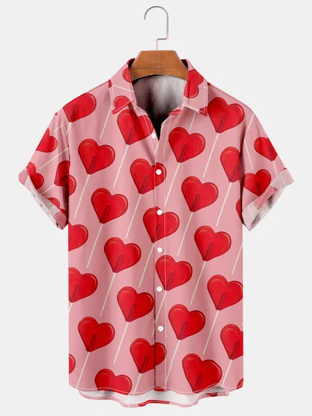 Pink Basic Printed Cotton-Blend Valentine’S Day Shirts & Tops