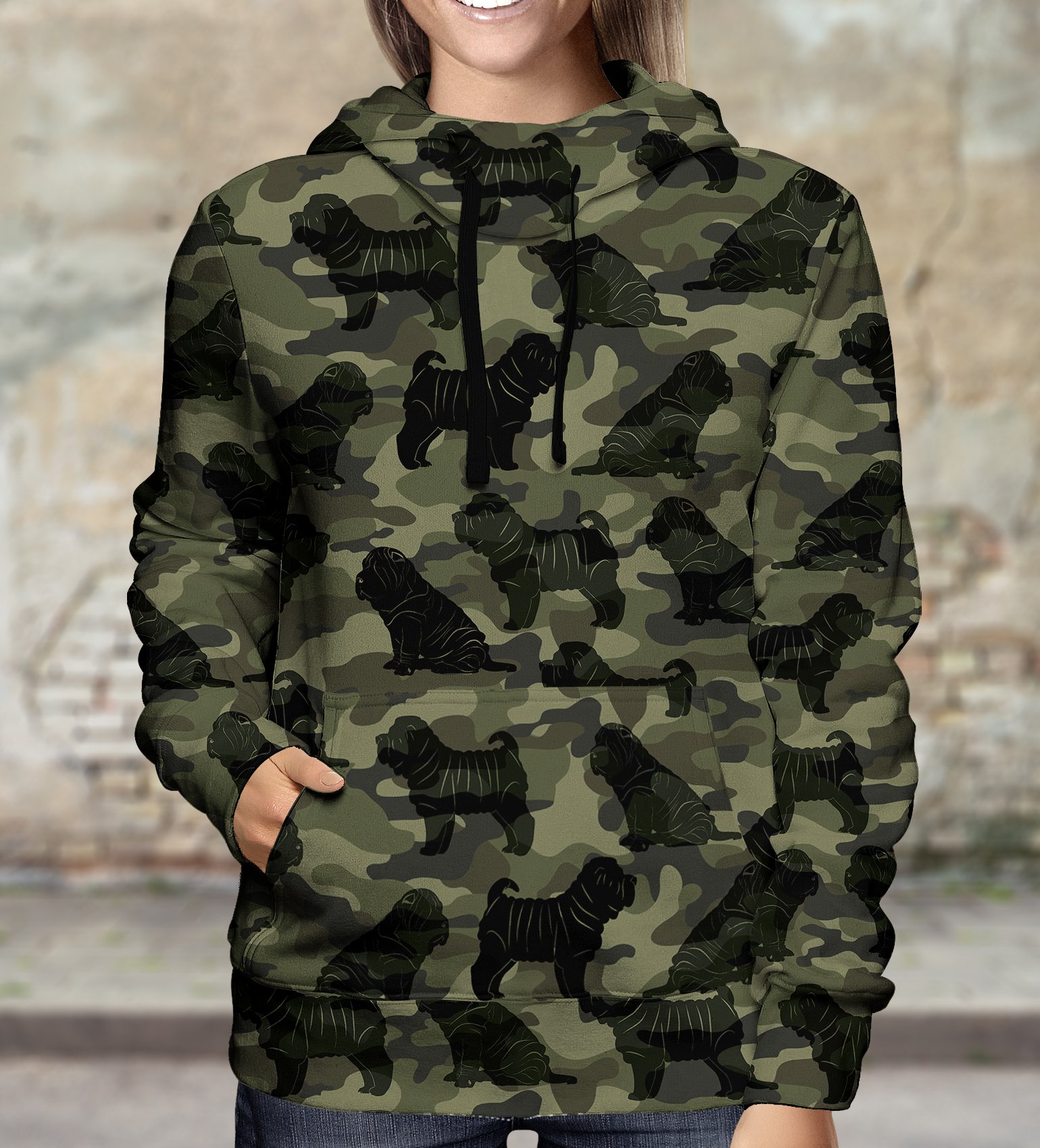 Street Style With Shar Pei Camo Hoodie V1