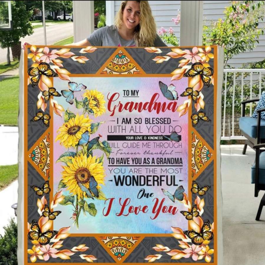 To My Grandma I Am So Blessed Wieh All You Do 3D Pattern Custom Fleece Photo Blanket Fan Gift for Grandm