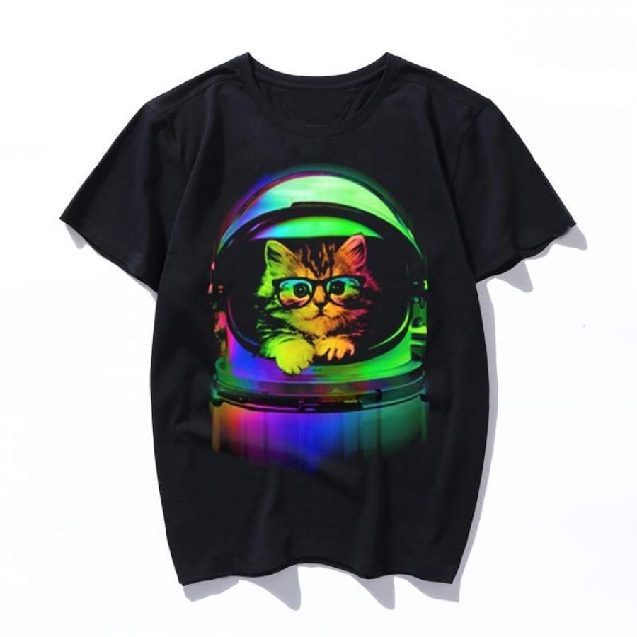 cool kitten on the helmet Womens mens T shirt Korean Style Casual Hip Hop Streetwear Friends 90S Grunge Aesthetic Basic Print Tee Stranger Things