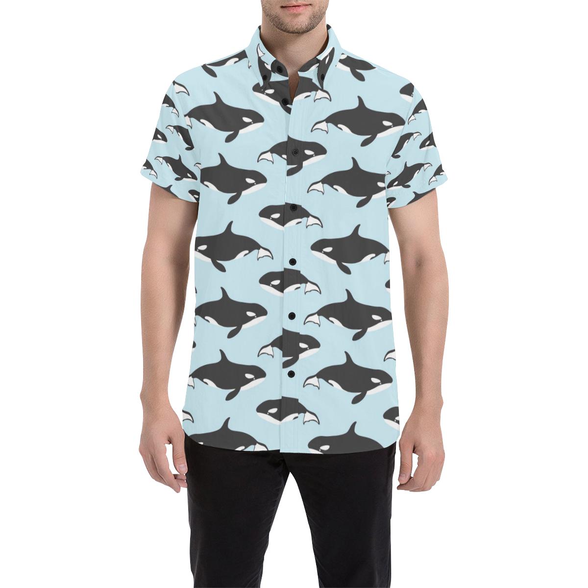 Killer Whale Pattern Print Design 01 Men Button Up Shirt