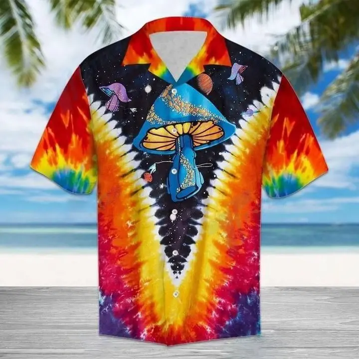 Psychedelic Art Magic Mushroom Trippy Hippie Tie Dye Hawaiian Shirt – For Men And Women