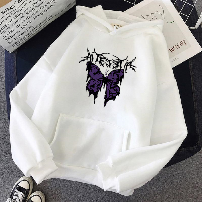 Women Dark Butterfly Hooded Sweatshirt Harajuku Black Hoodie Esthetics Couple Hip Hop Gothic Streetwear Hoodies Men White Top alx