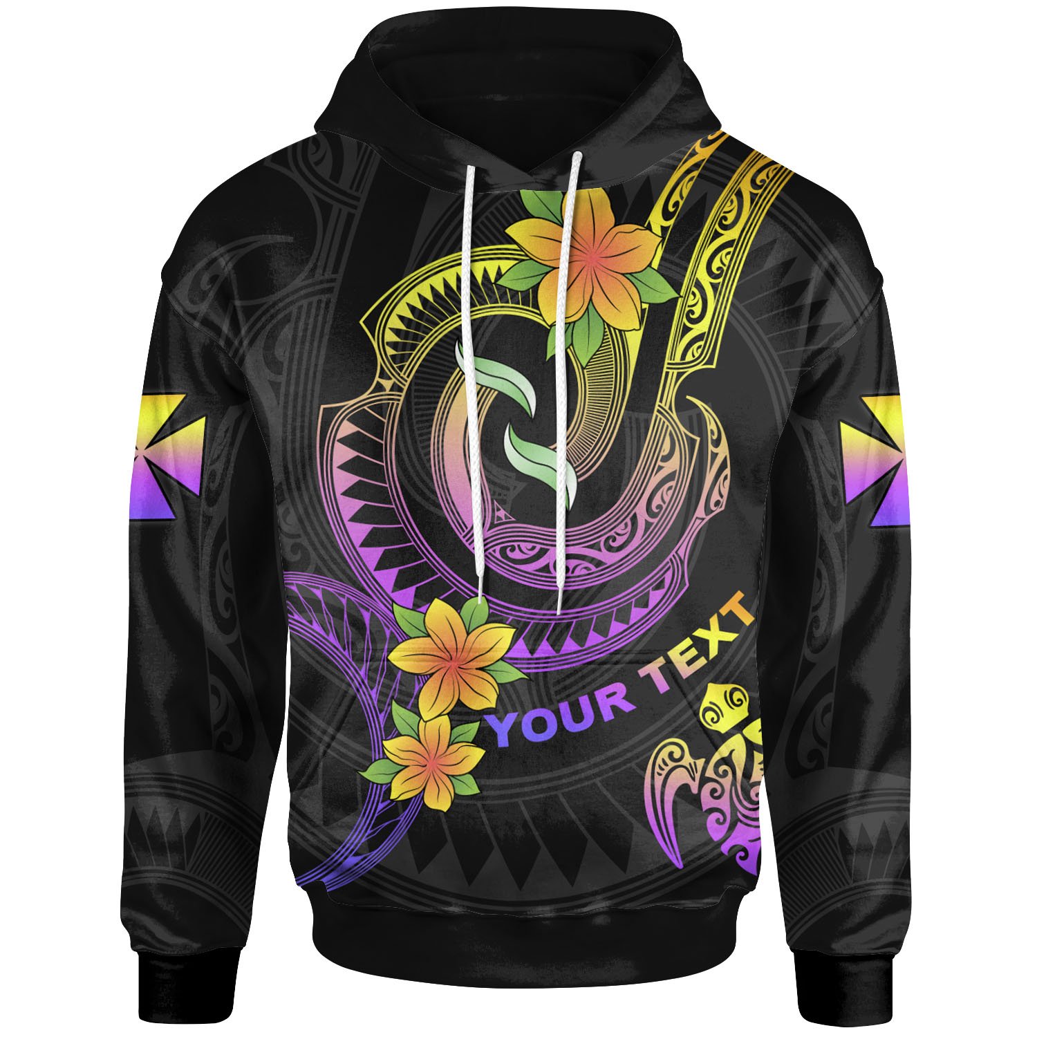 Wallis and Futuna Custom Personalised Hoodie – Plumeria Flowers with Spiral Patterns – BN26