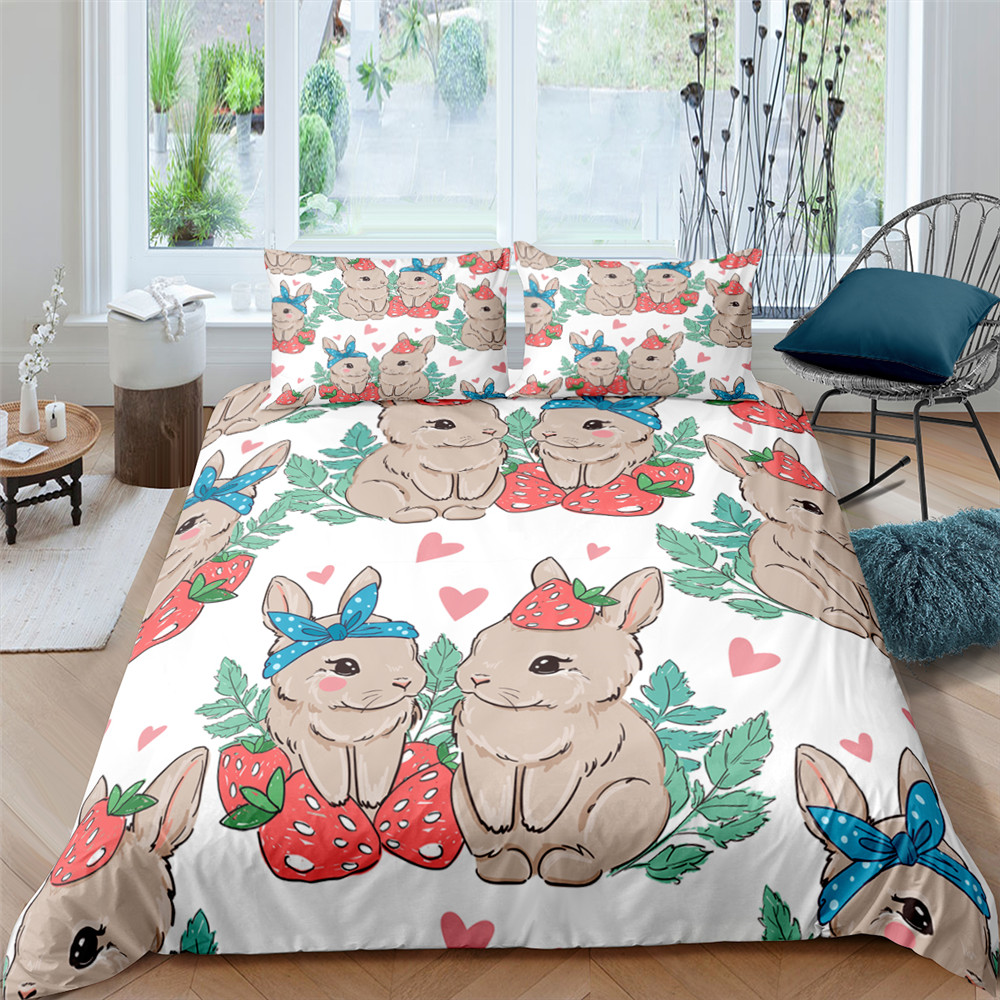 King Queen Twin Cartoon Print Bedding Sets Teen Cute Bunny Rabbit Duvet Quilt Cover Pillowcase Comforter Duvet Covers