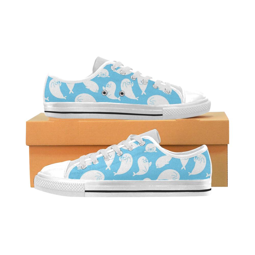 Cute white sea lion seals pattern Men’s Low Top Shoes White