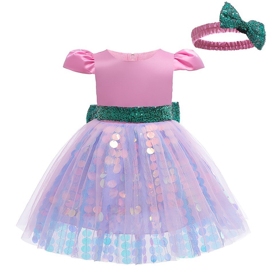 Baby Girl Mermaid Dress Purple Pink Fluffy A-line Dress for Halloween Costume Scale Sequins Little Girls Birthday Party Clothes alx