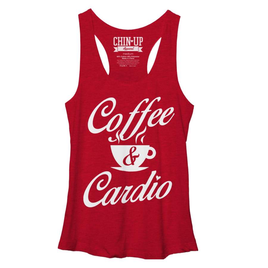 CHIN UP Women’s Coffee and Cardio  Racerback Tank Red Heather S