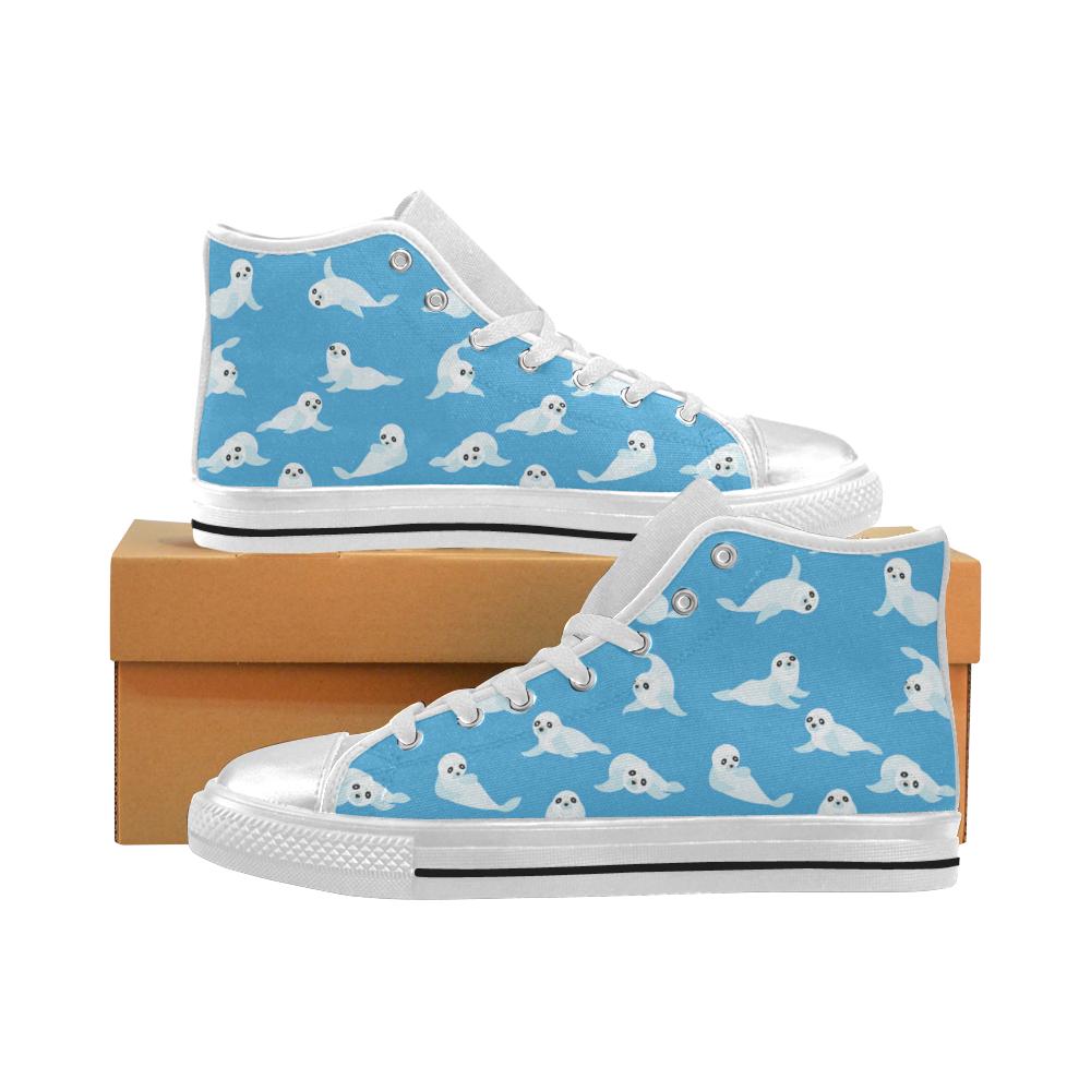 Cute sea lion seal pattern background Women’s High Top Shoes White