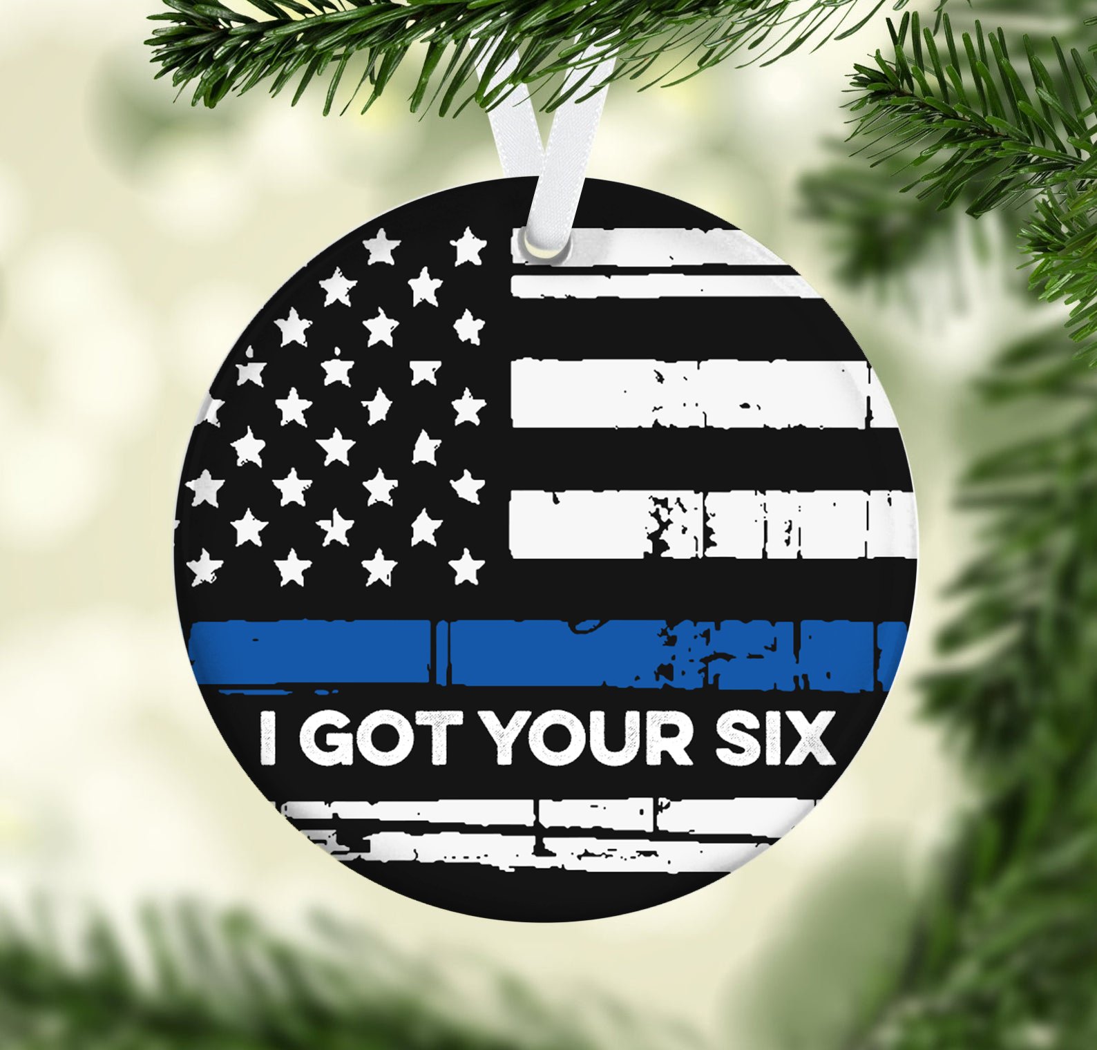 Us Police Back The Blue I Got Your Six Ceramic Ornament Christmas Ornament Christmas Gift Ideas Circle Ornament