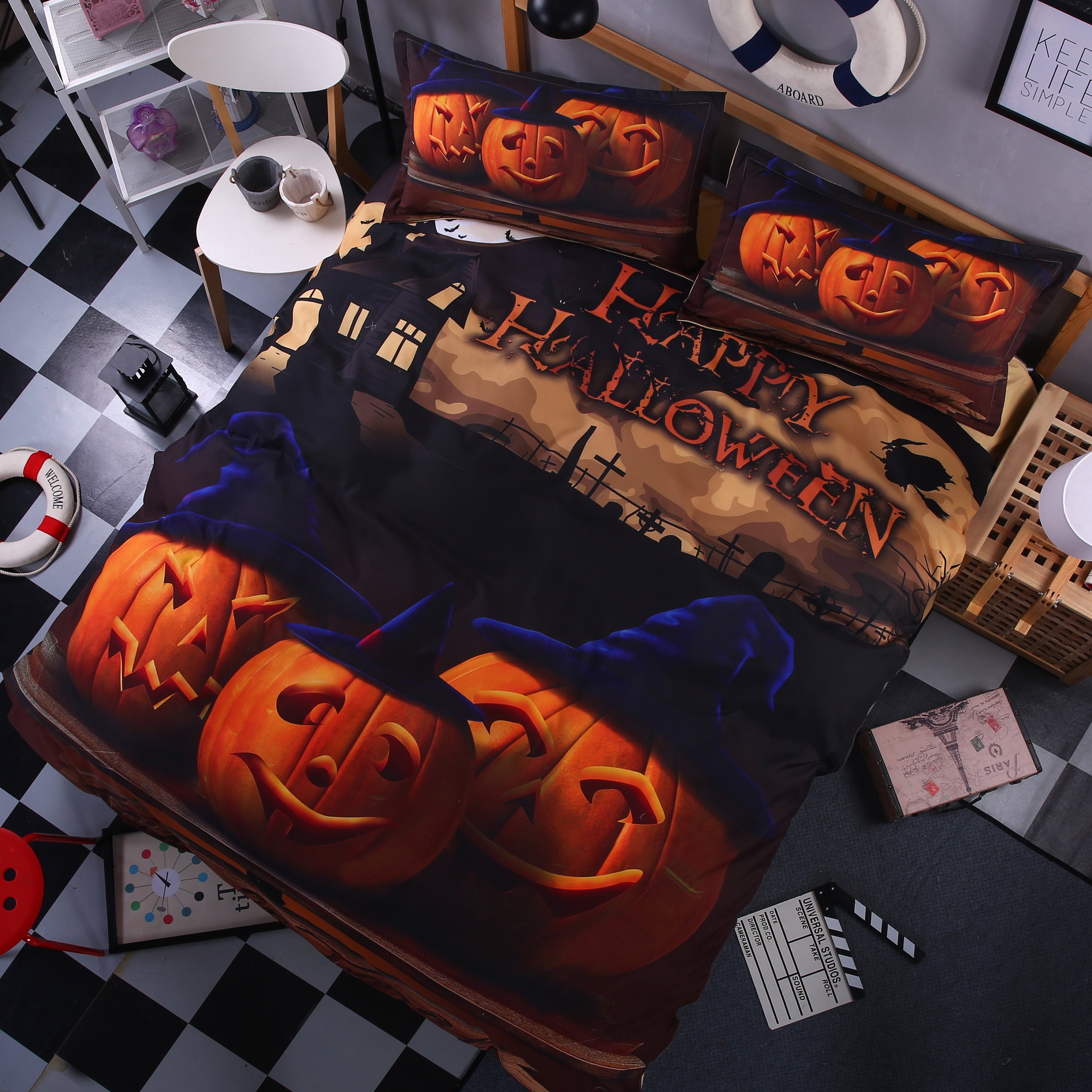 3D Halloween Pumpkin Duvet Cover Bedding Set Quilt Cover Pillowcases Personalized  Bedding Queen  King  Full  Double 3 Pcs