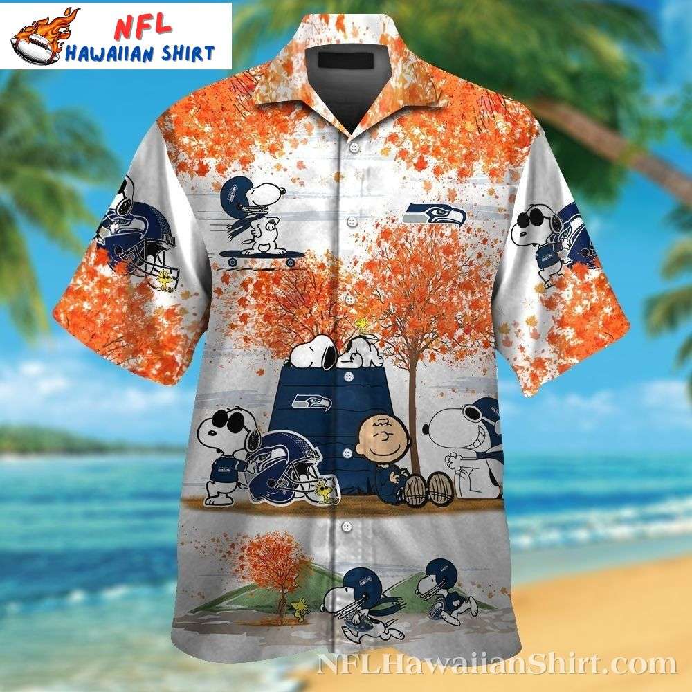 Seahawks Hawaiian Shirt  Snoopyæ Autumn Adventure Graphic Design