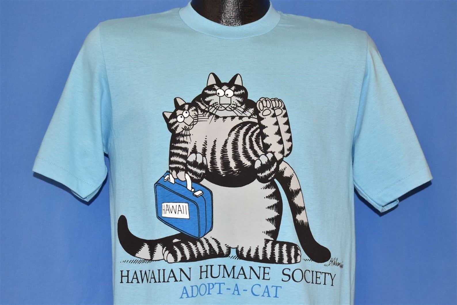 80s B Kliban Fat Cat Hawaiian Humane Society Adopt Crazy Shirts Funny Cartoon T-Shirt