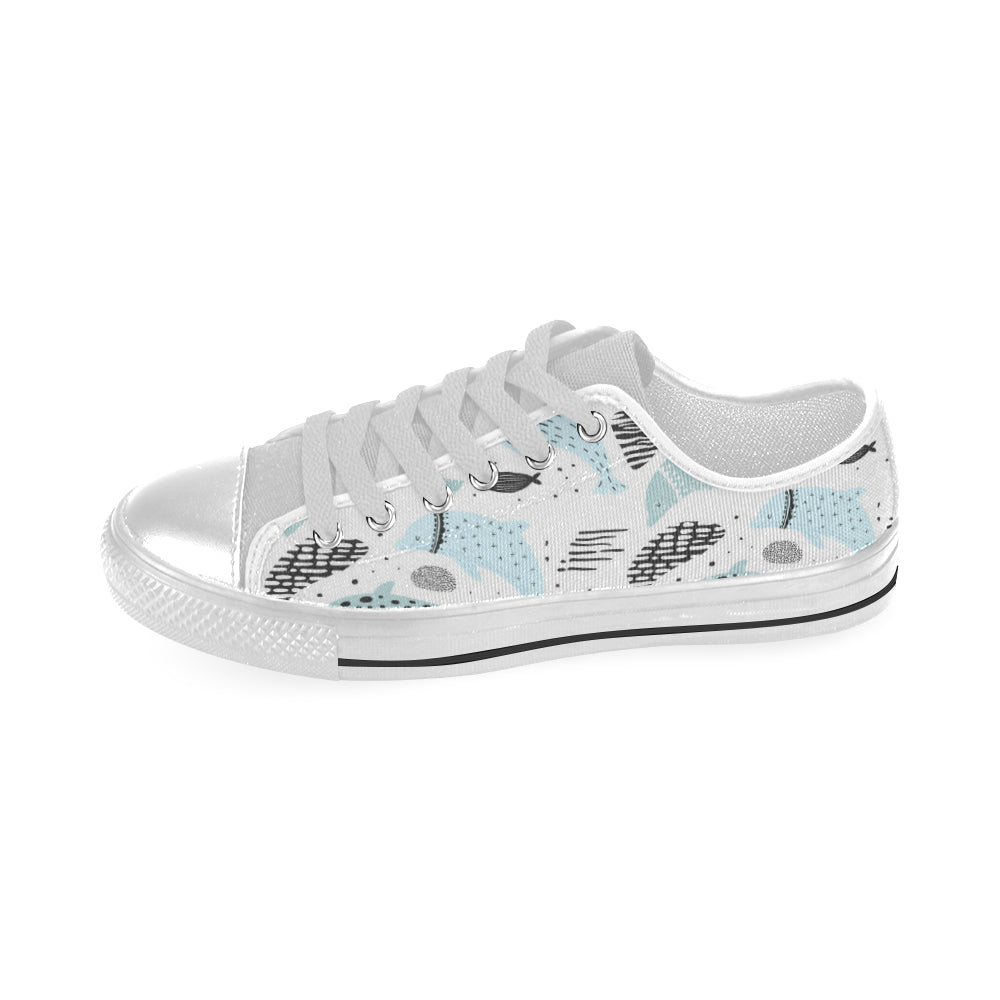 Cute Dolphins Childish Style Pattern Men’S Low Top Canvas Shoes White Gift For Men Women