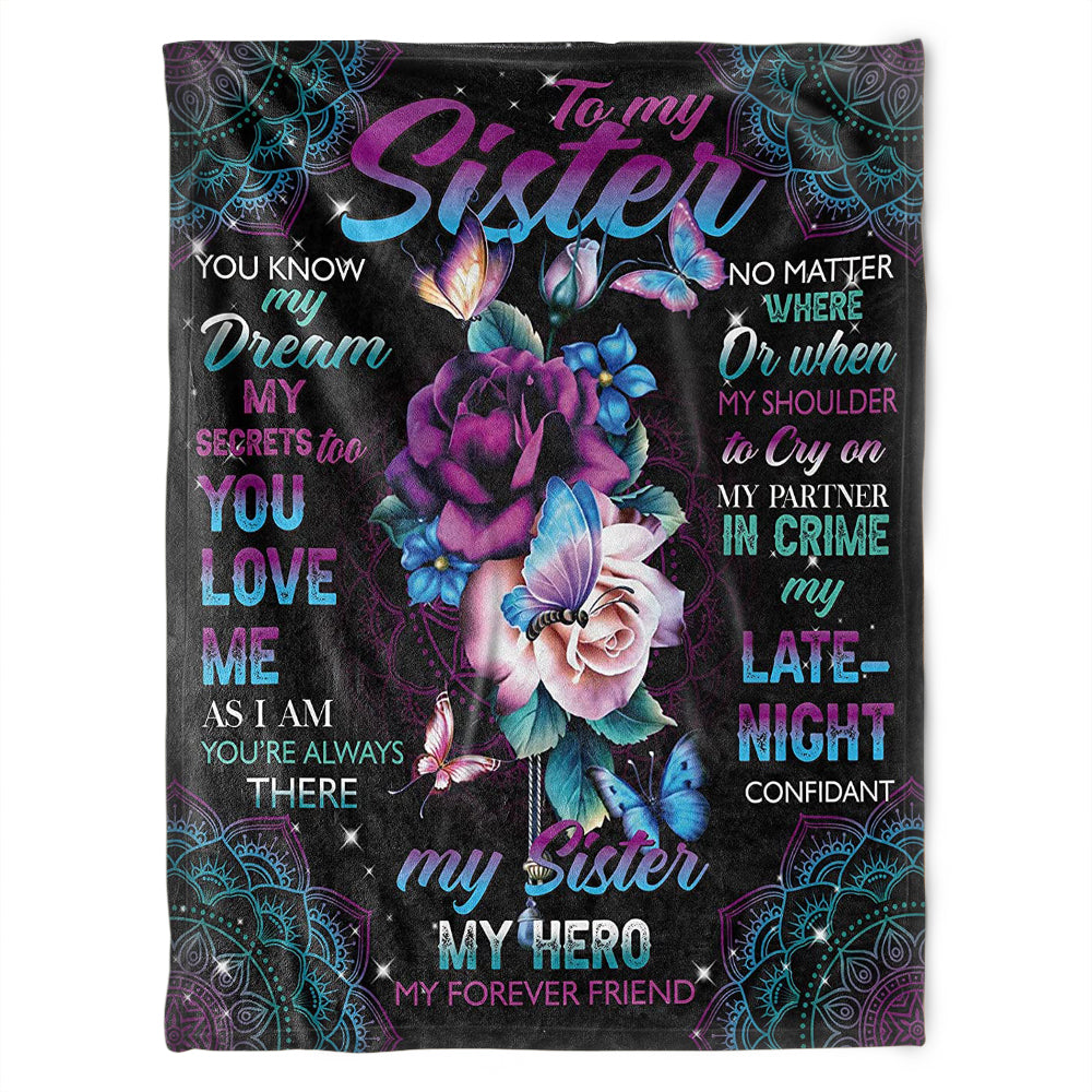 To My Sister Blanket, My Sister, My Hero,My Forever Friend. Gift For Sister Family Home Decor Bedding Couch Sofa Soft And Comfy Cozy