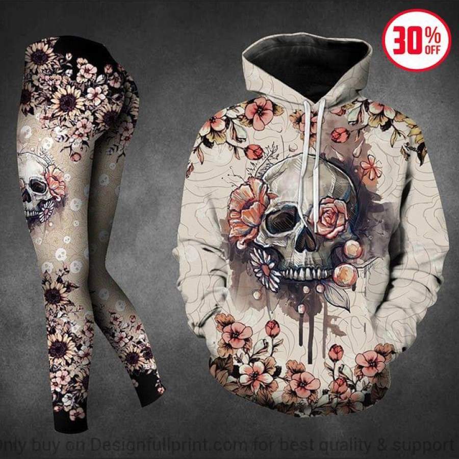 Flower Skull US Size Hoodie And Leggings Set