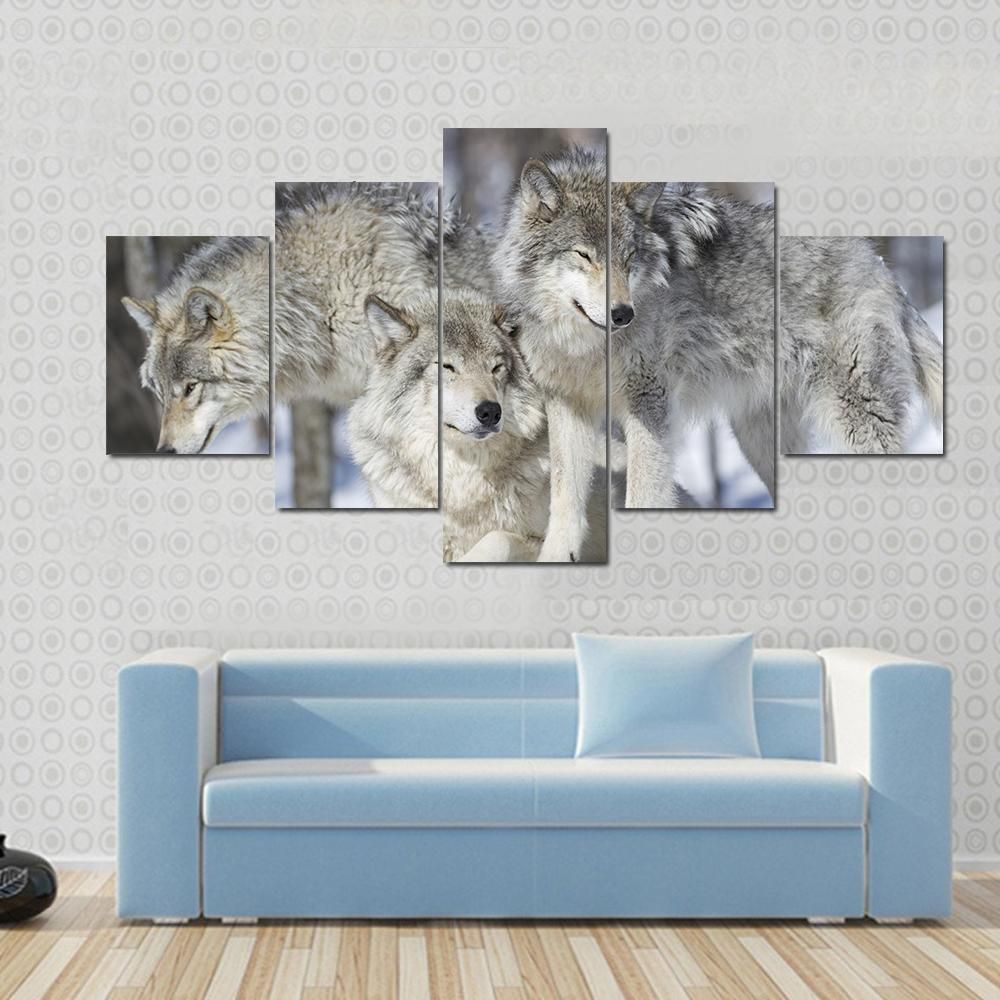 Three Lazy Wolves Pack Animal 5 Panel Canvas Art Wall Decor