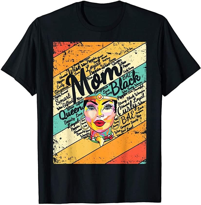 Black Queen Shirt Women Mother Gift Retro Vintage Afro Mom T-Shirt