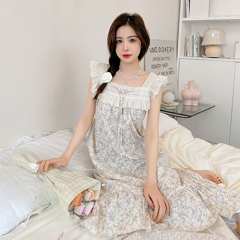 2022 new sweet cotton pajamas summer girl suspenders cotton nightdress summer plus size night gown alx