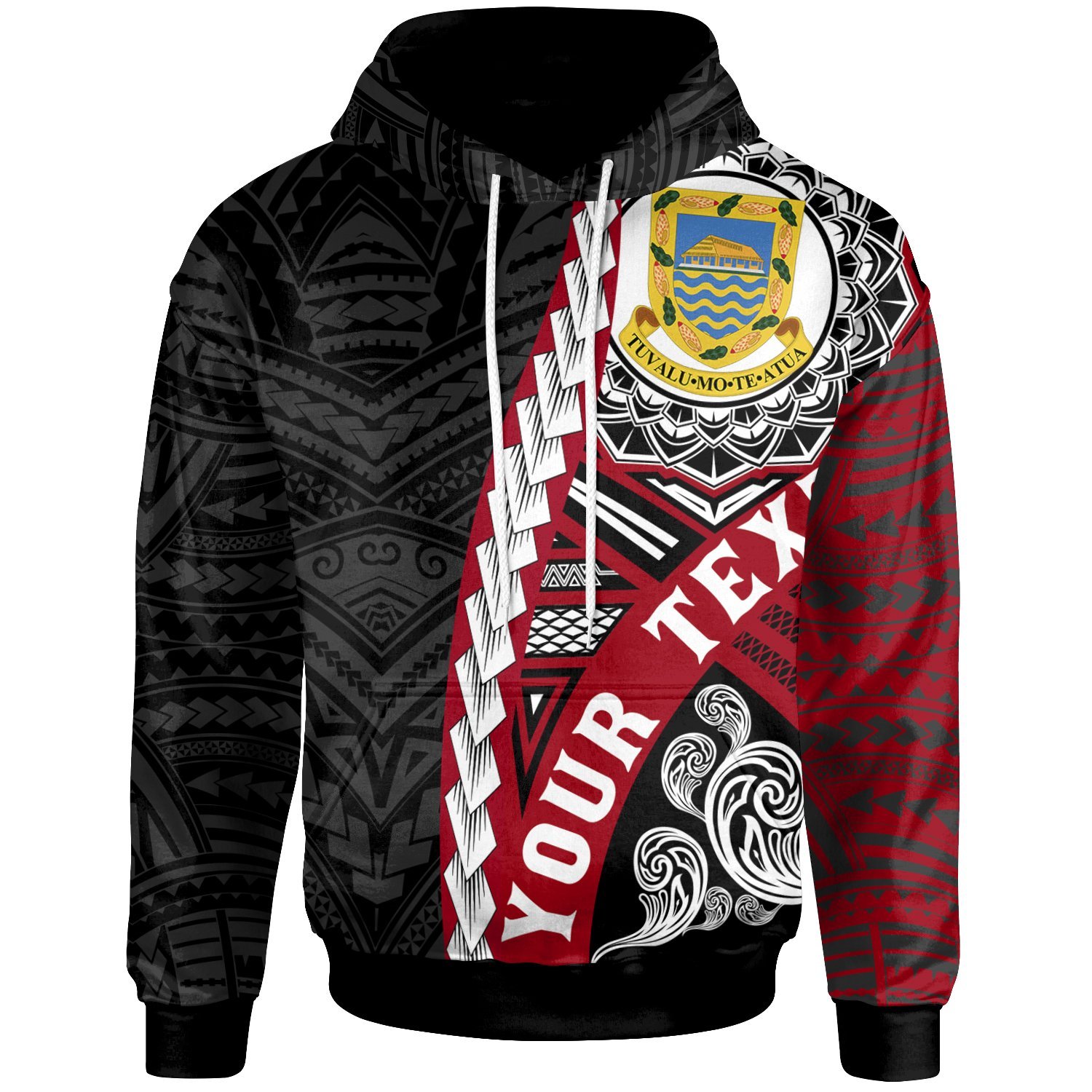 Tuvalu Polynesian Custom Personalised Hoodie – Wave Tattoo – Pacific Print Hoodie