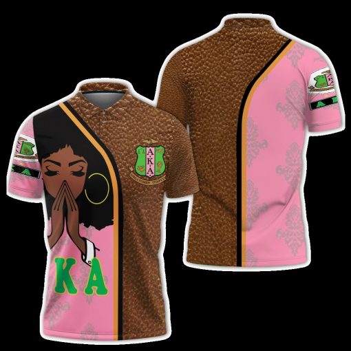 Alpha Kappa Alpha Pray Girl Half Leather And Pink Polo Shirt