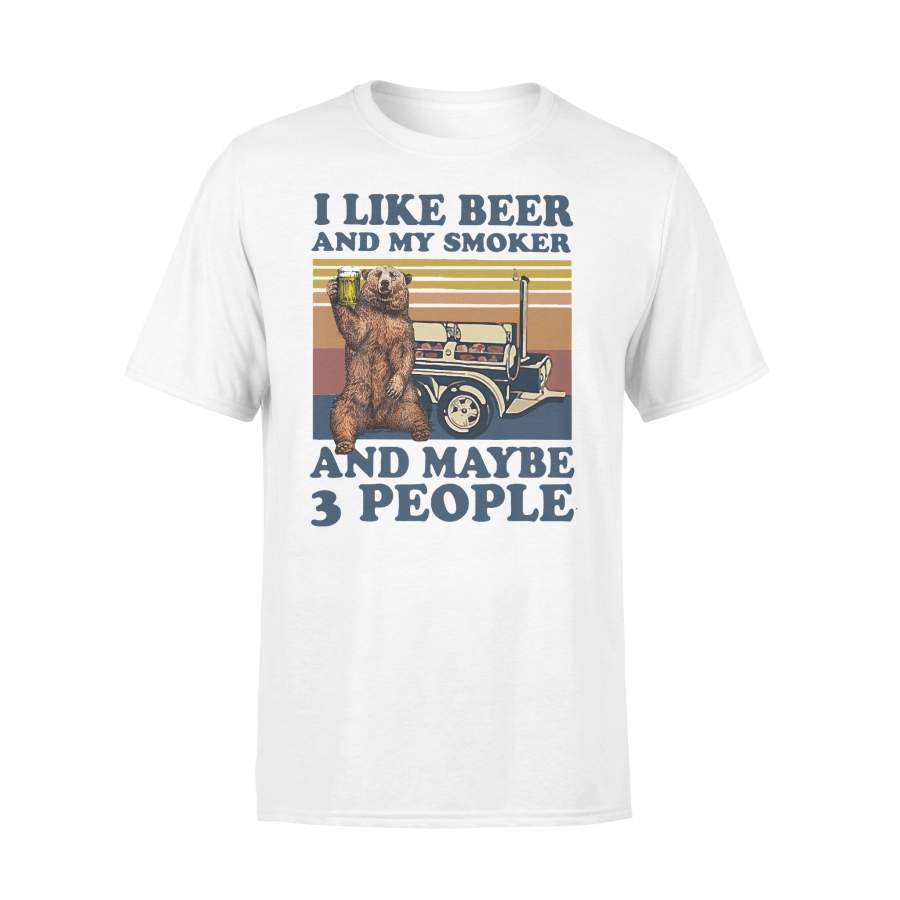 Bear I Like Beer Smoker 3 People Vintage Retro T-shirt