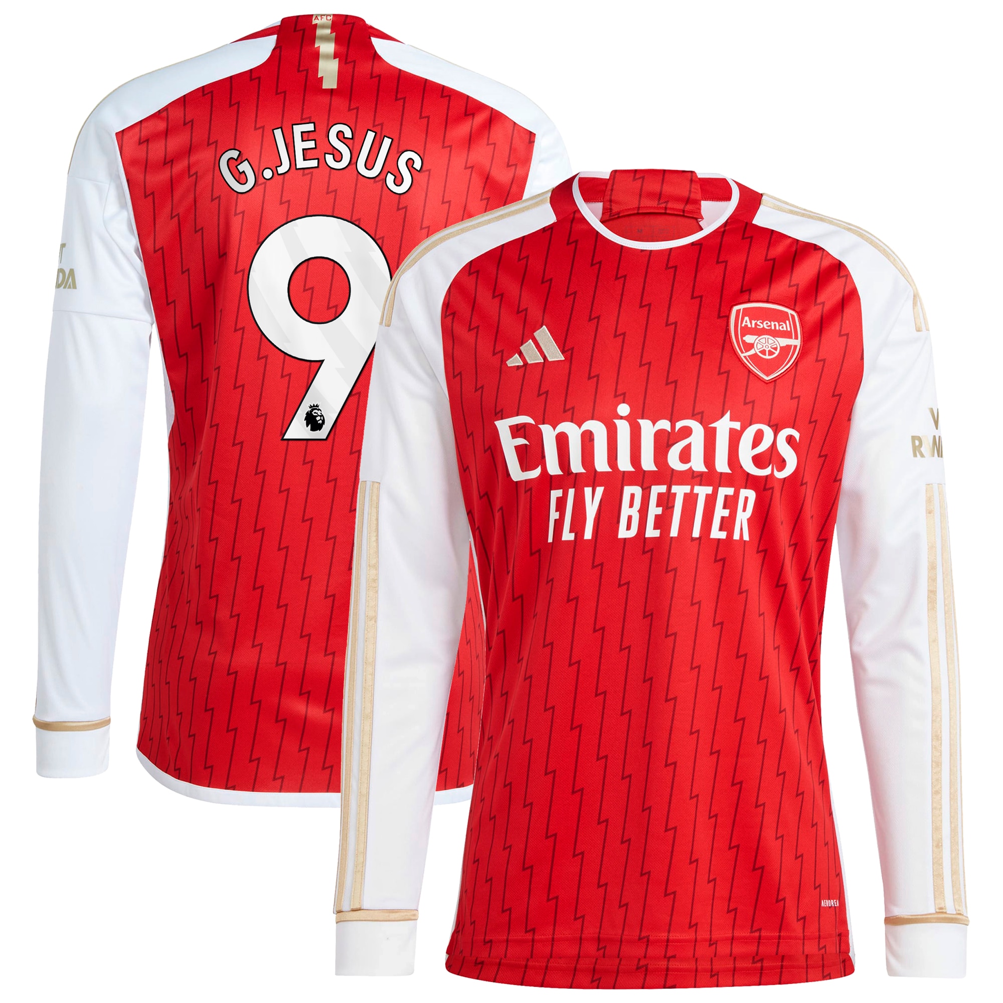 Gabriel Jesus Arsenal 2023/24 Home Replica Player Long Sleeve Jersey – Red