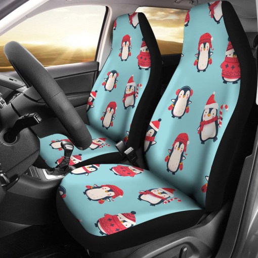 Cute Penguin Christmas Design Pattern Universal Fit Car Seat Covers 3278