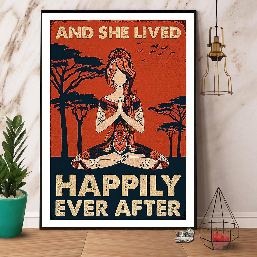 Yoga Sunset And She Lived Happily Ever After Paper Canvas Prints Poster Wall Art Decor